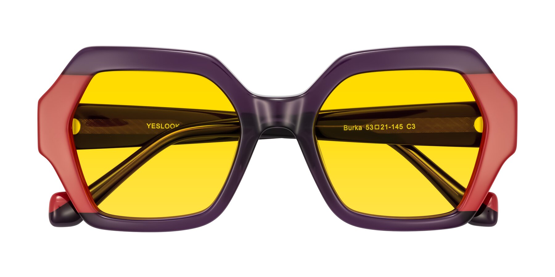 Folded Front of Burka in Eggplant/Red with Yellow Tinted Lenses