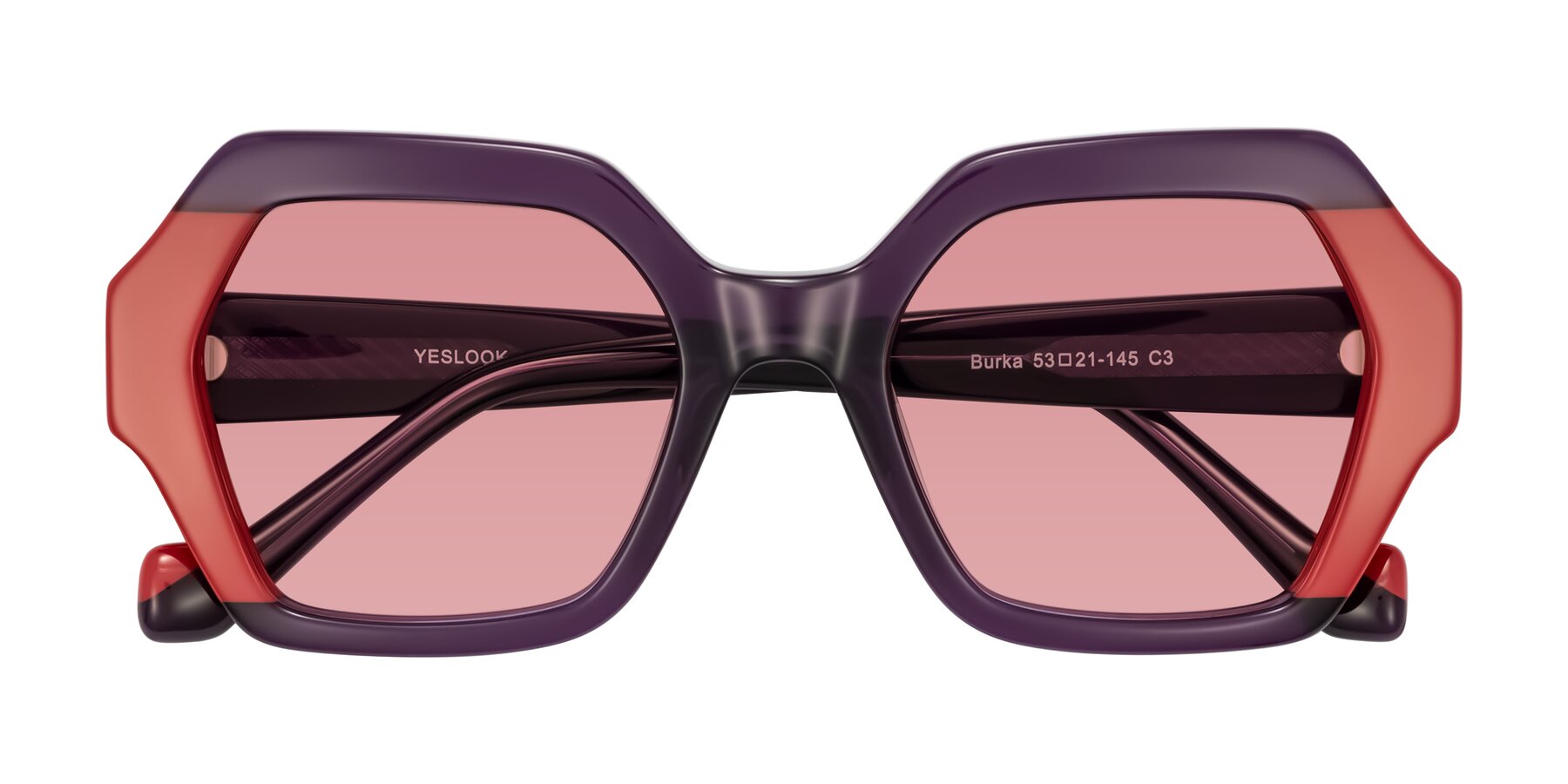 Folded Front of Burka in Eggplant/Red with Medium Garnet Tinted Lenses