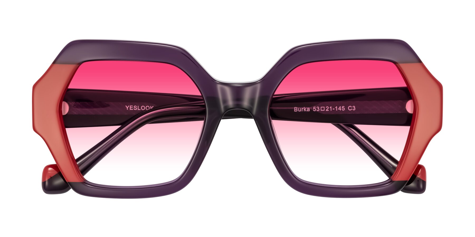 Folded Front of Burka in Eggplant/Red with Pink Gradient Lenses