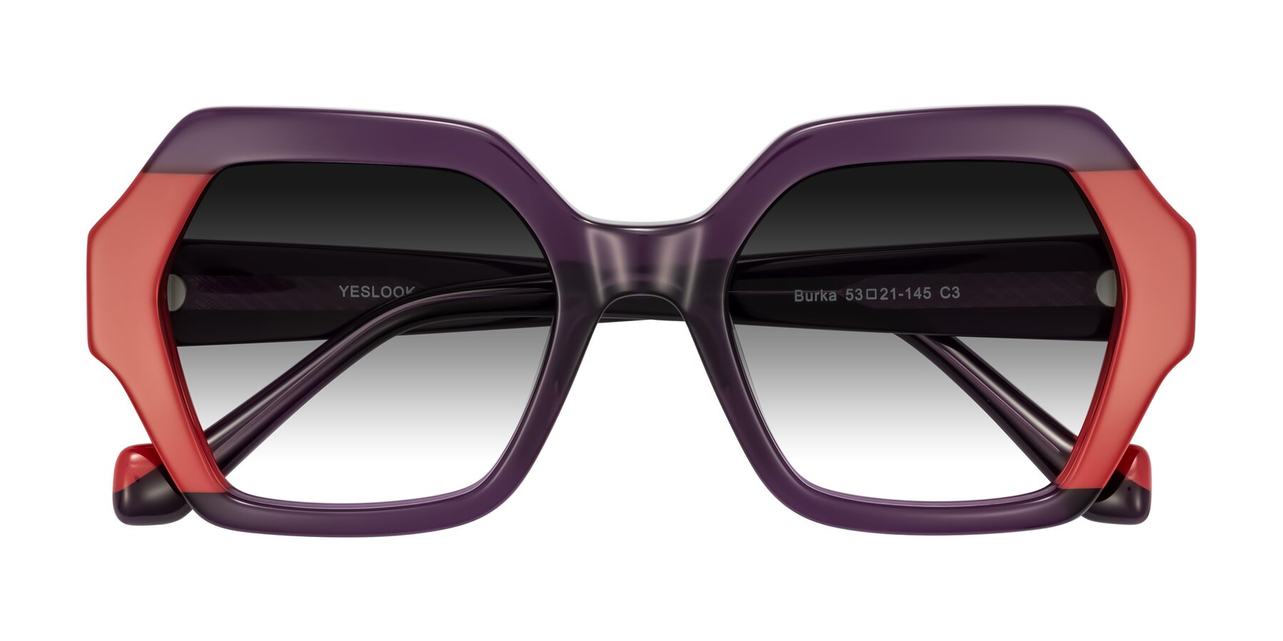 Folded Front of Burka in Eggplant/Red with Gray Gradient Lenses