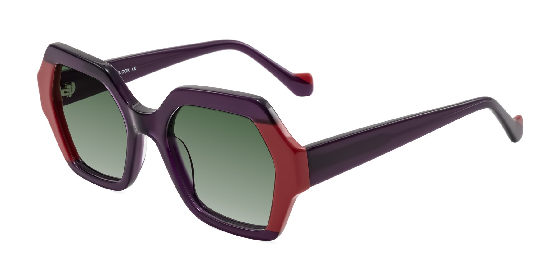 Angle of Burka in Eggplant/Red with Green Gradient Lenses