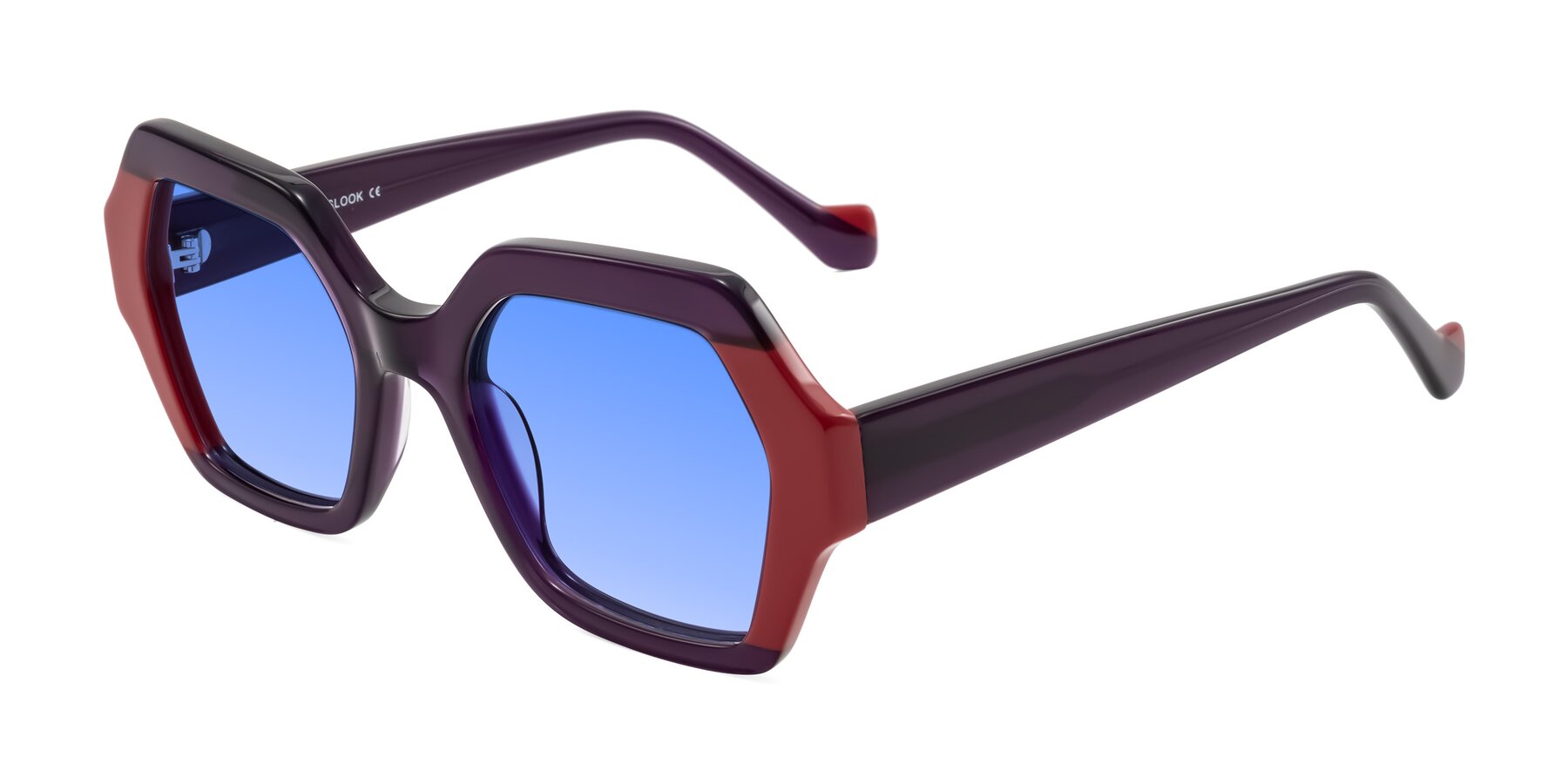 Angle of Burka in Eggplant/Red with Blue Gradient Lenses