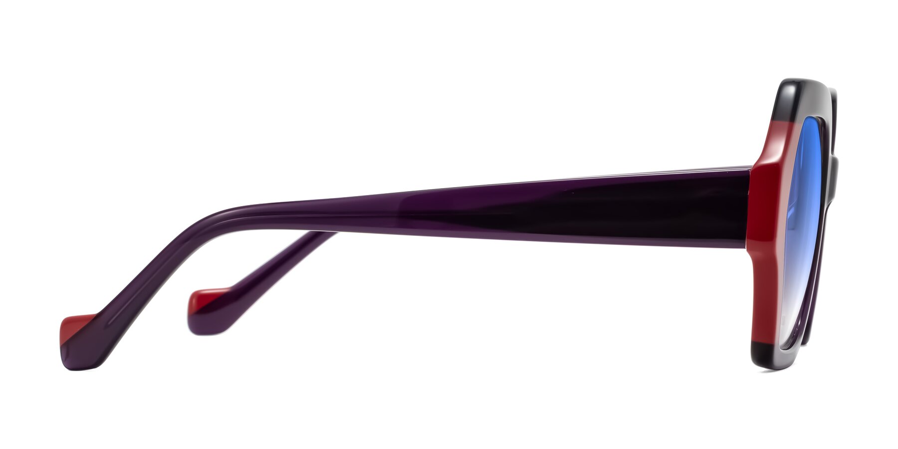Side of Burka in Eggplant/Red with Blue Gradient Lenses