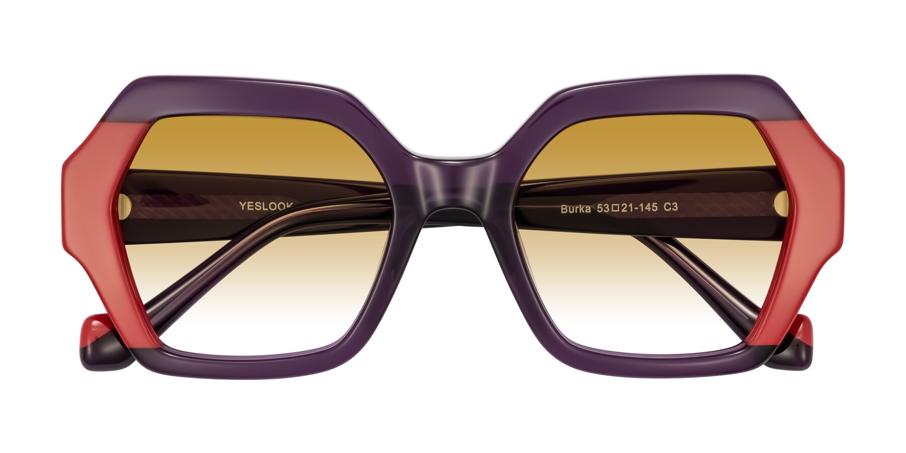 Folded Front of Burka in Eggplant/Red with Champagne Gradient Lenses