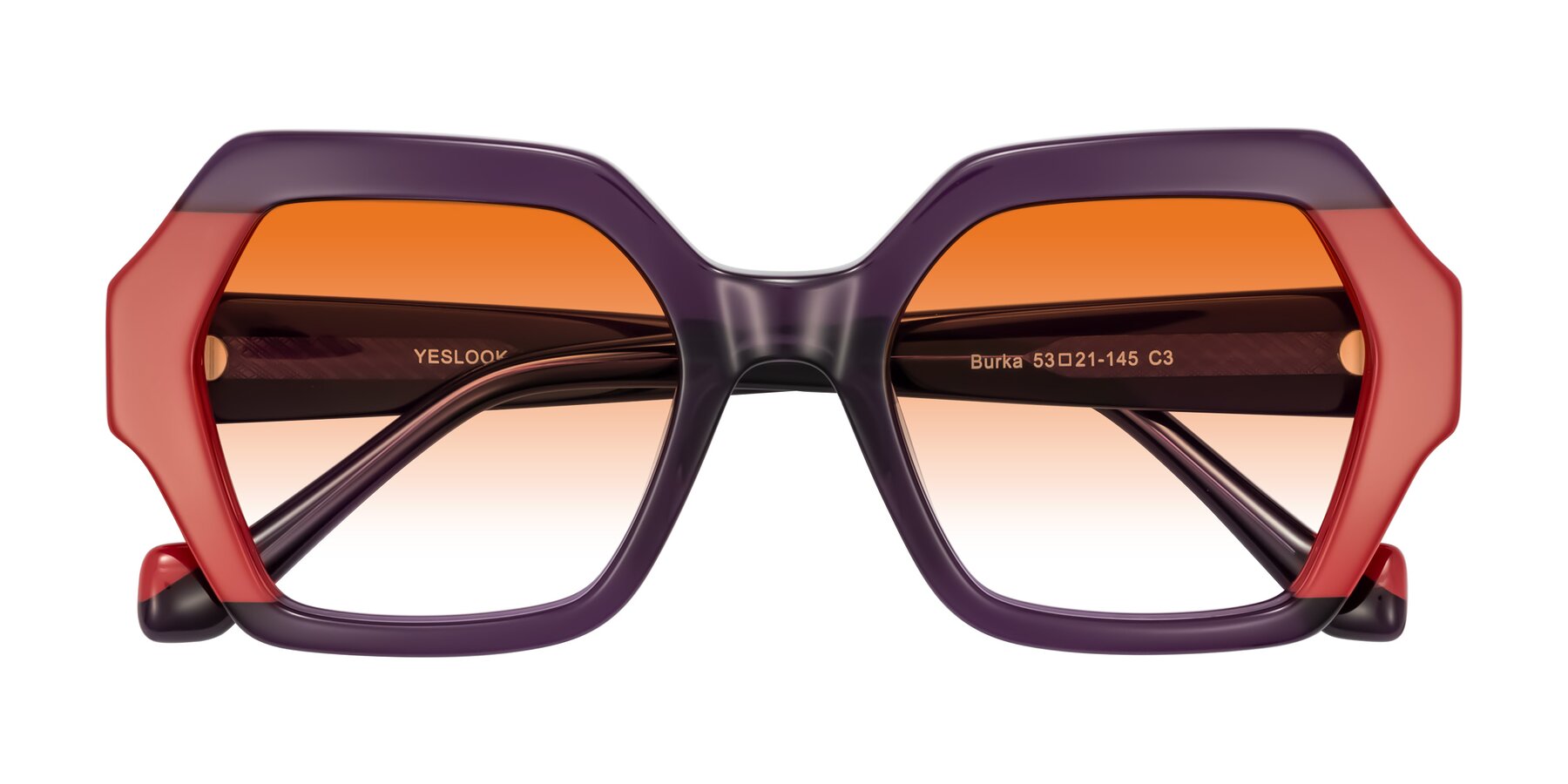 Folded Front of Burka in Eggplant/Red with Orange Gradient Lenses