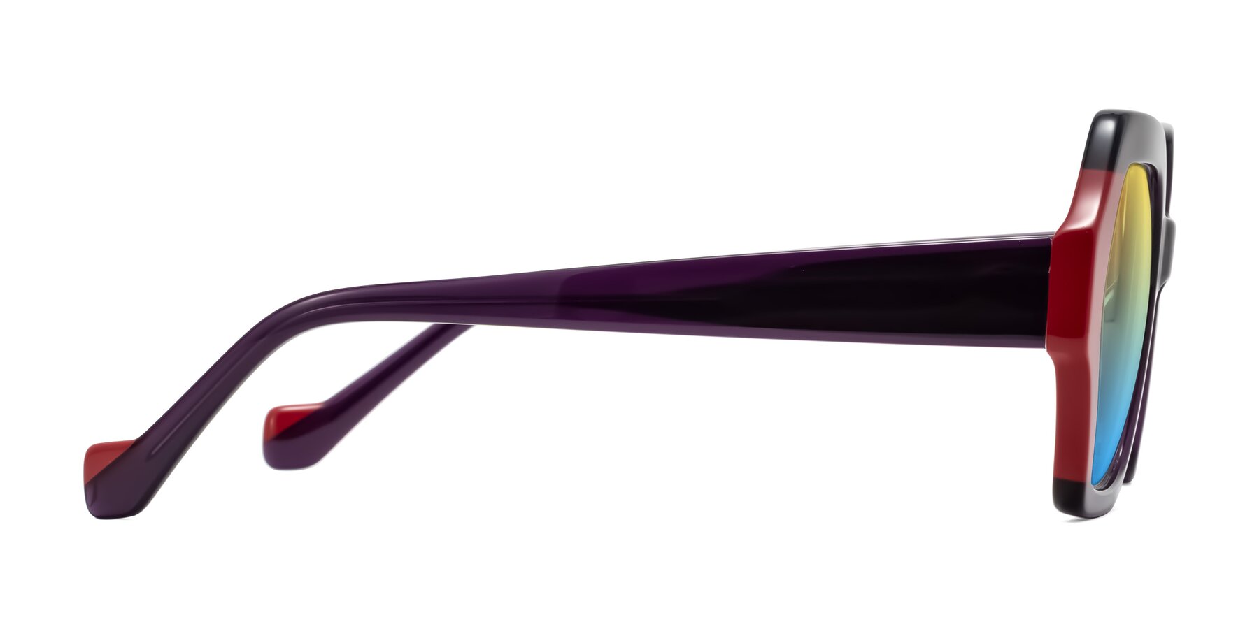 Side of Burka in Eggplant/Red with Yellow / Blue Gradient Lenses
