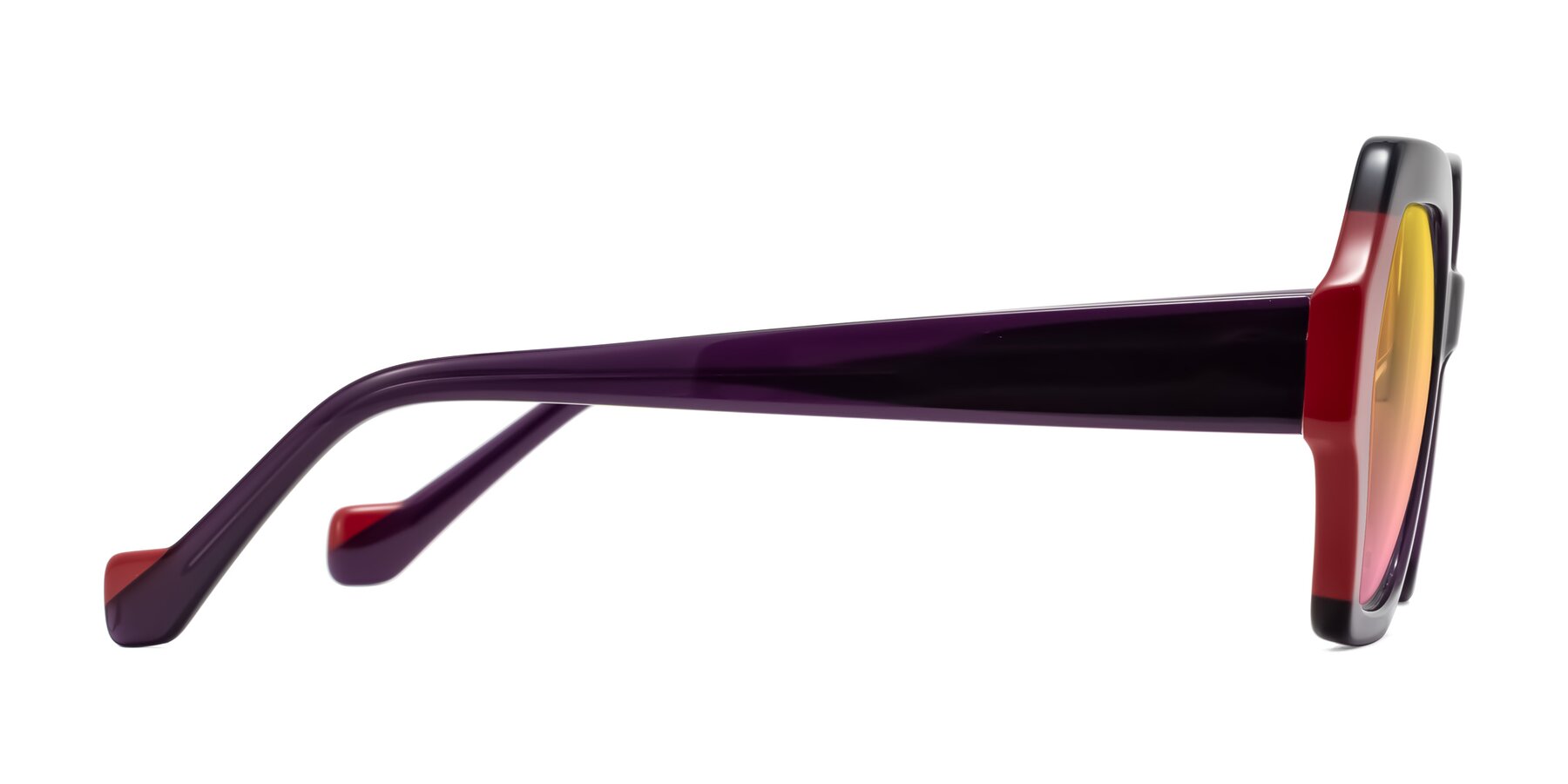 Side of Burka in Eggplant/Red with Yellow / Pink Gradient Lenses