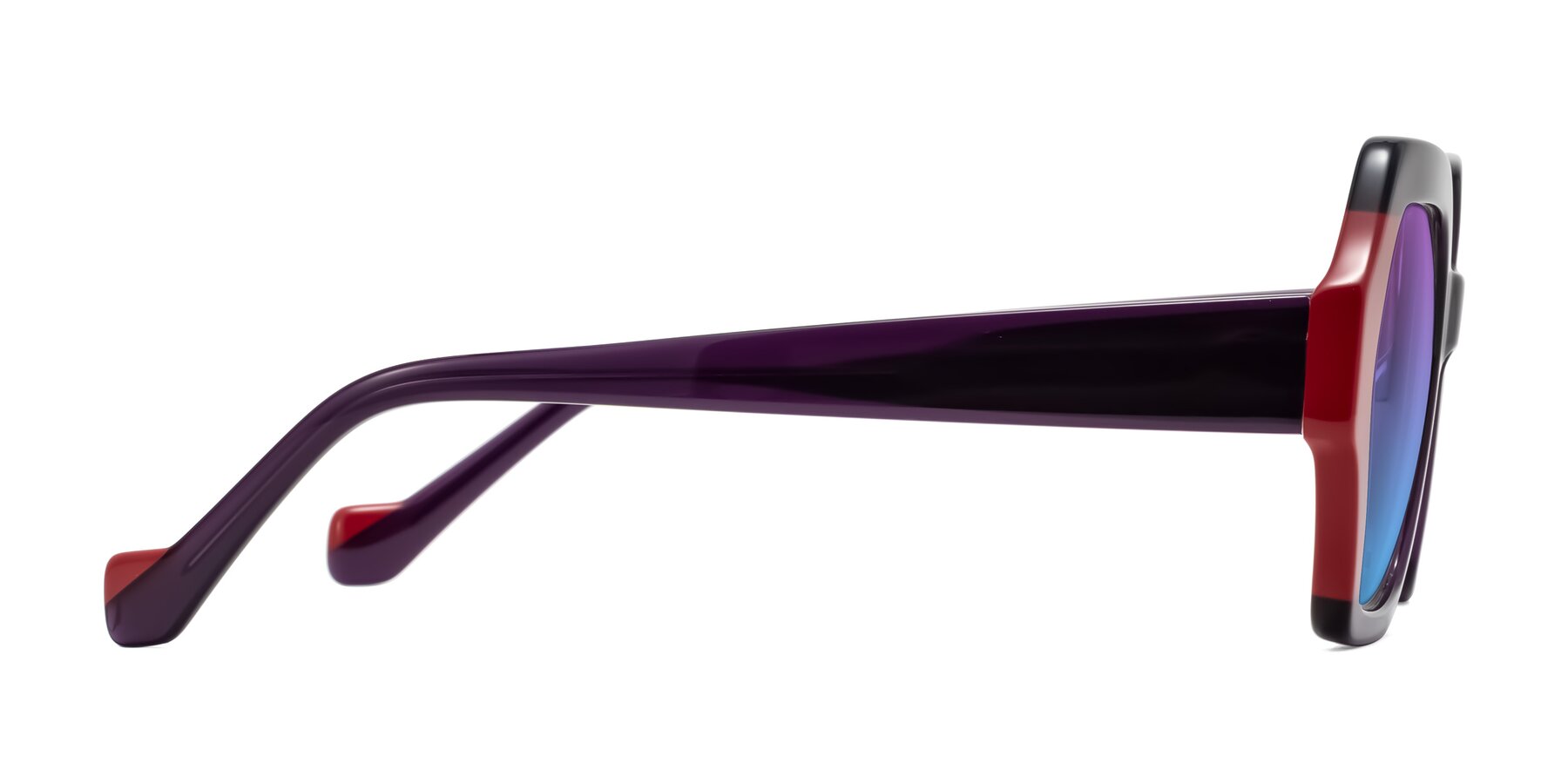 Side of Burka in Eggplant/Red with Purple / Blue Gradient Lenses