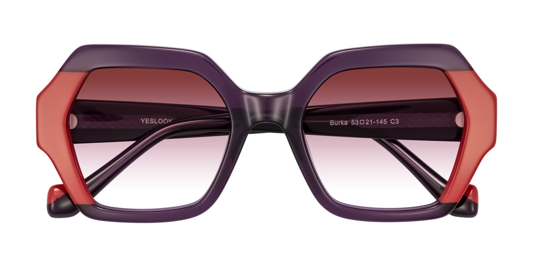 Folded Front of Burka in Eggplant/Red with Garnet Gradient Lenses