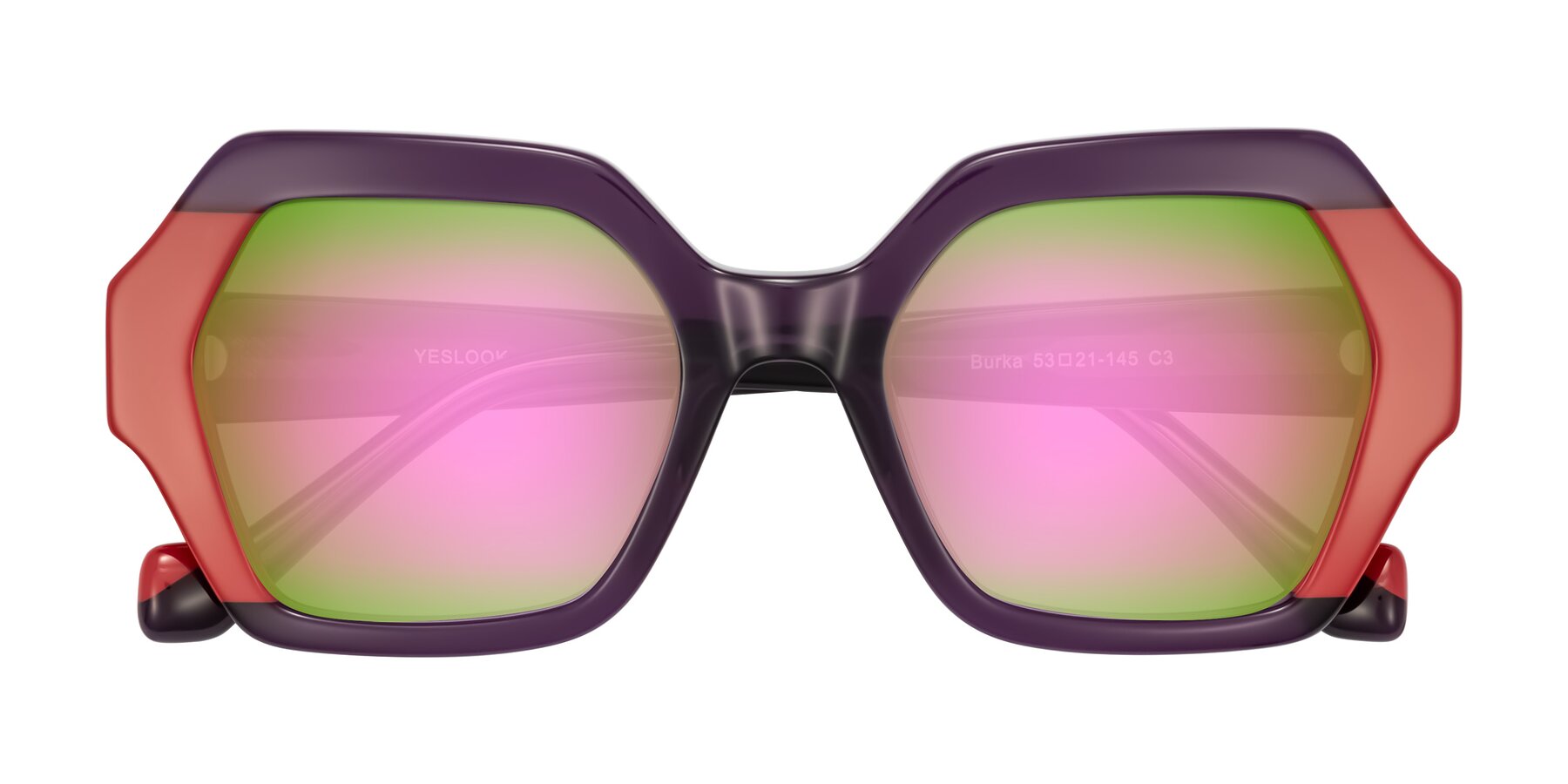 Folded Front of Burka in Eggplant/Red with Pink Mirrored Lenses