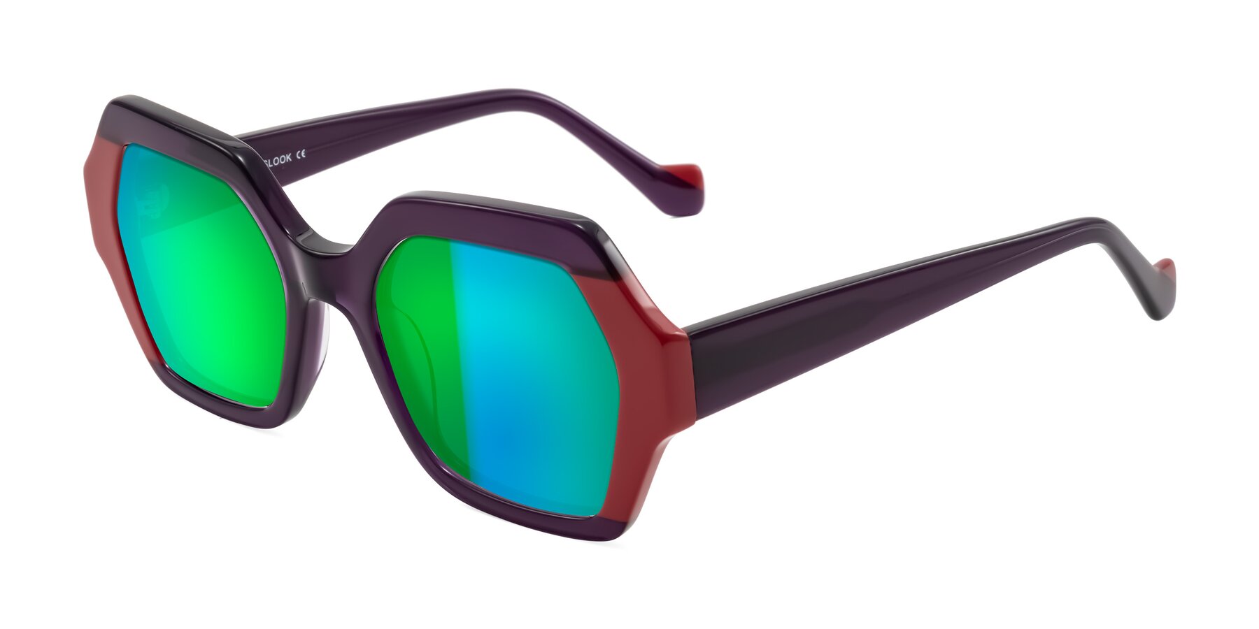 Angle of Burka in Eggplant/Red with Green Mirrored Lenses