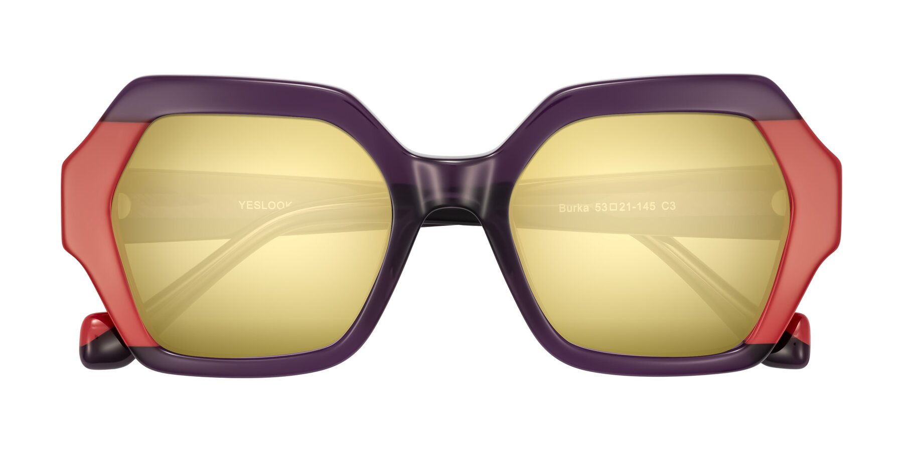 Folded Front of Burka in Eggplant/Red with Gold Mirrored Lenses
