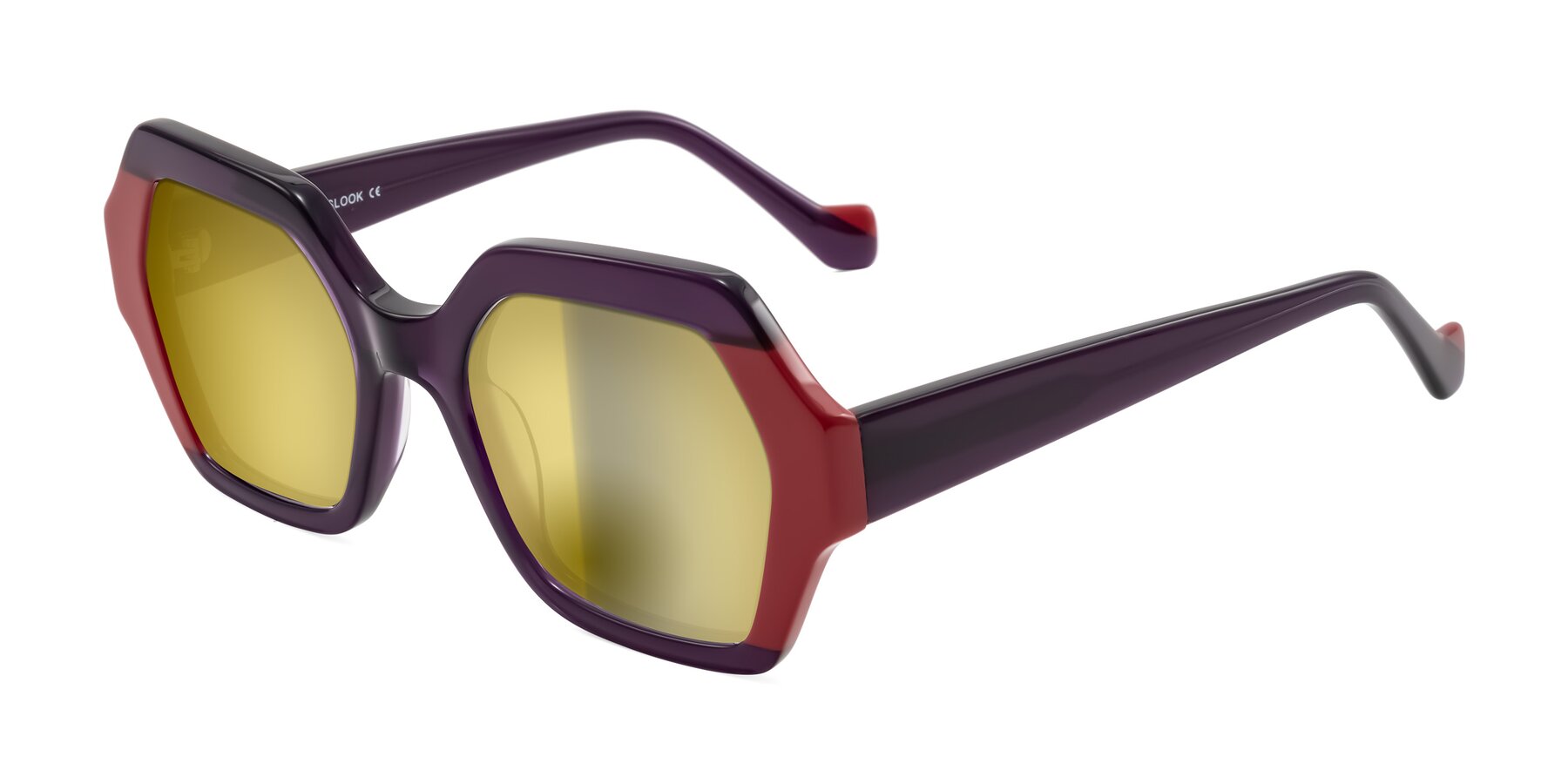 Angle of Burka in Eggplant/Red with Gold Mirrored Lenses