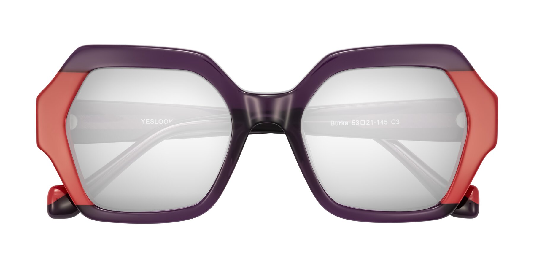 Folded Front of Burka in Eggplant/Red with Silver Mirrored Lenses