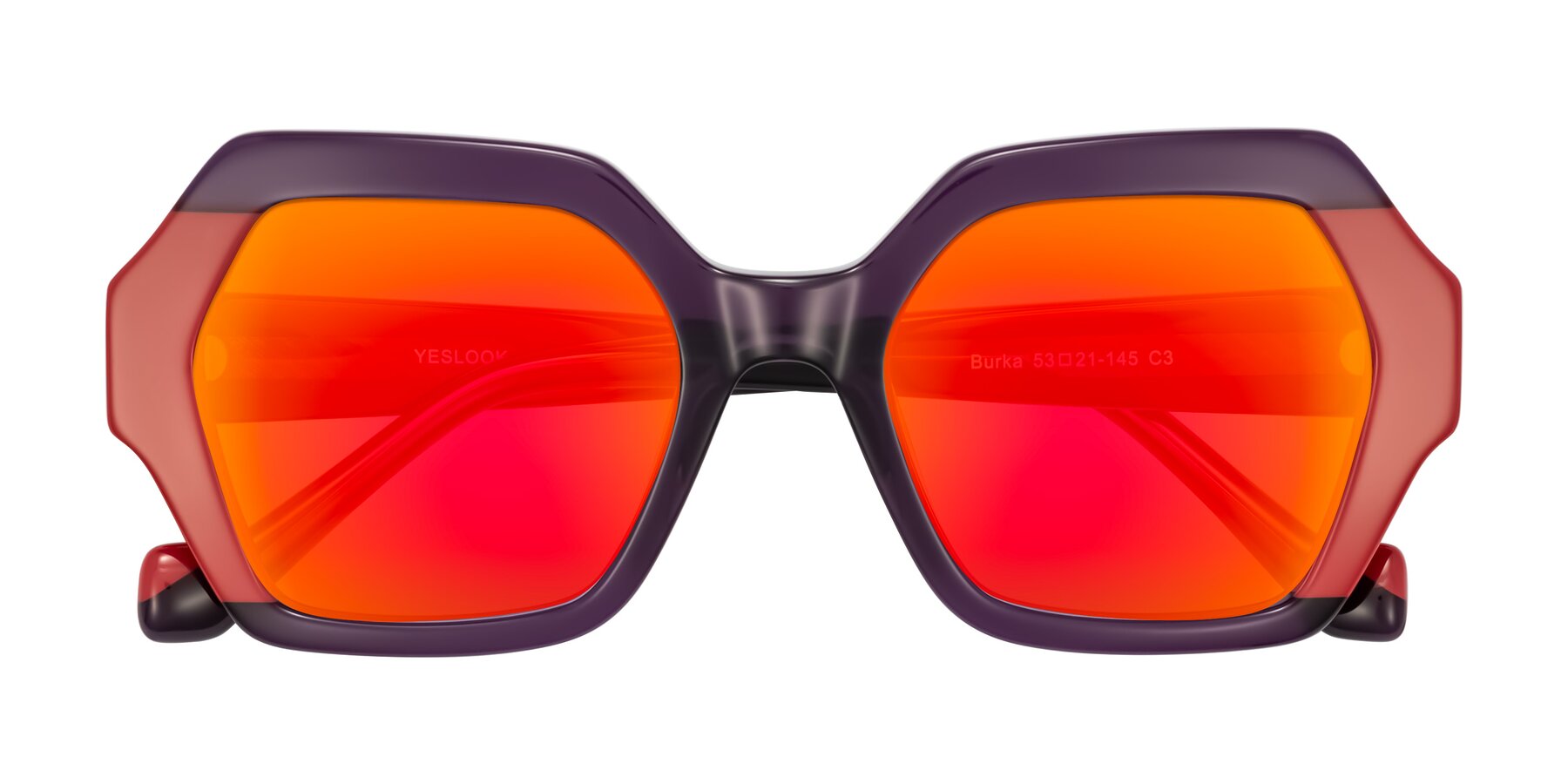 Folded Front of Burka in Eggplant/Red with Red Gold Mirrored Lenses