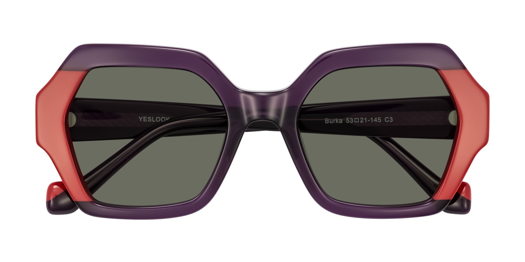 Folded Front of Burka in Eggplant/Red with Gray Polarized Lenses