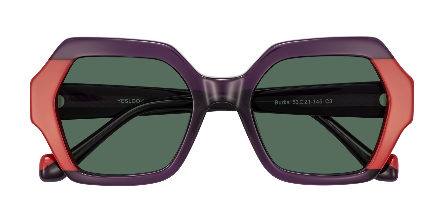 Folded Front of Burka in Eggplant/Red with Green Polarized Lenses