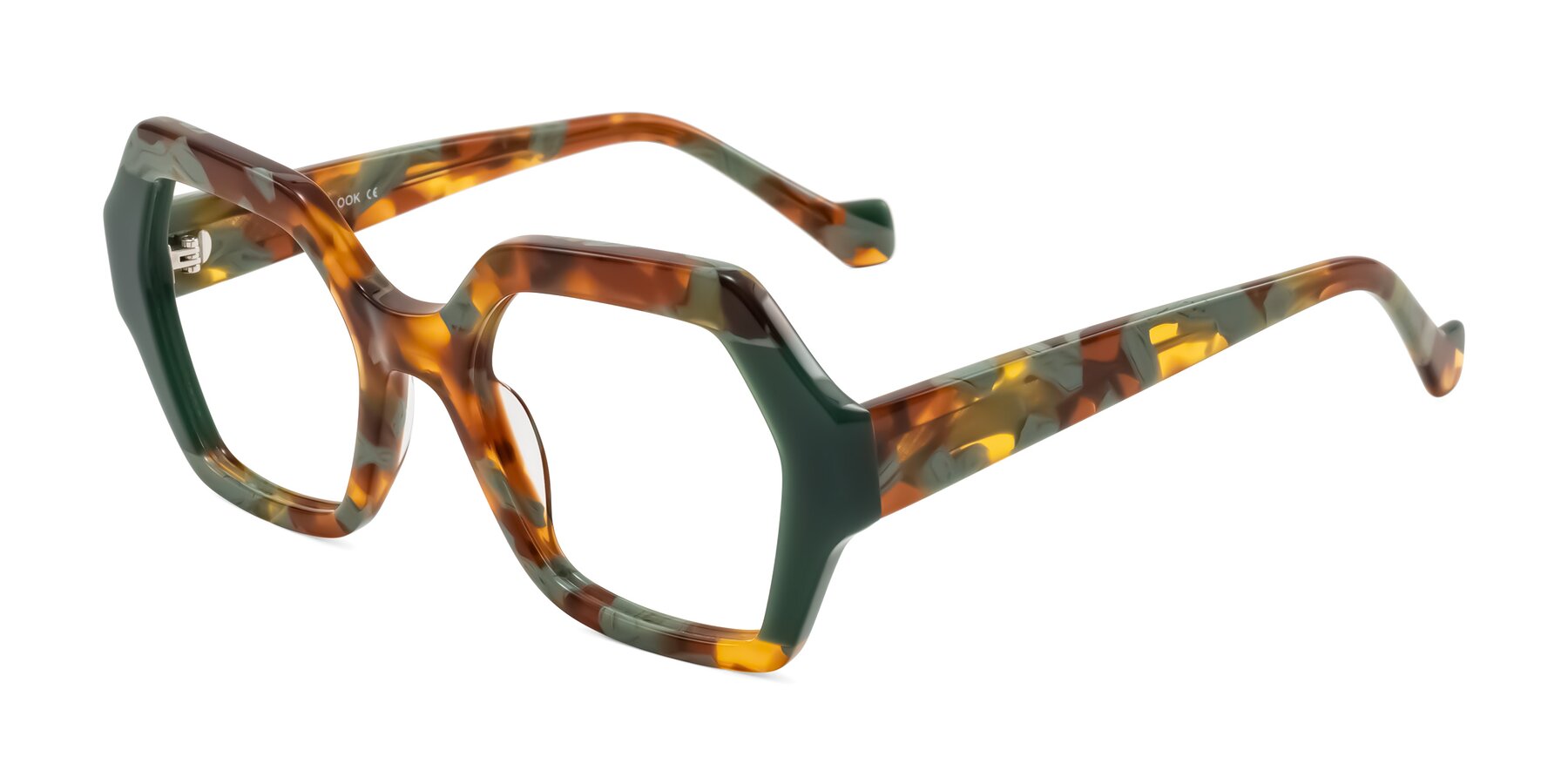Angle of Burka in Tortoise/Green with Clear Eyeglass Lenses