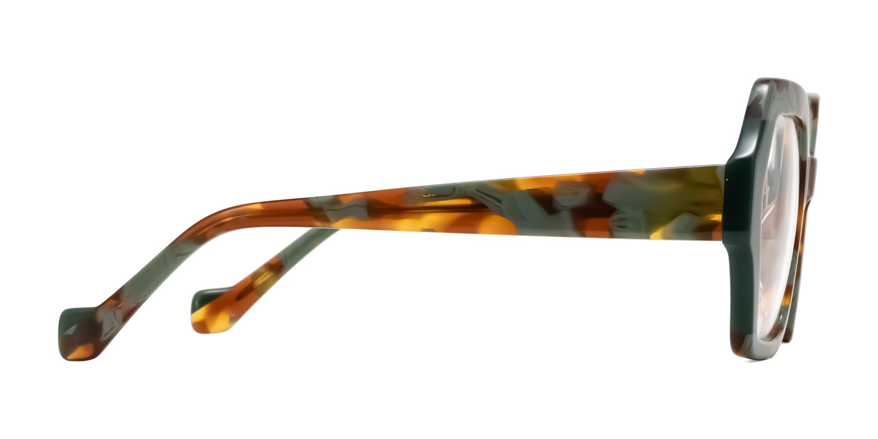 Side of Burka in Tortoise/Green with Clear Eyeglass Lenses