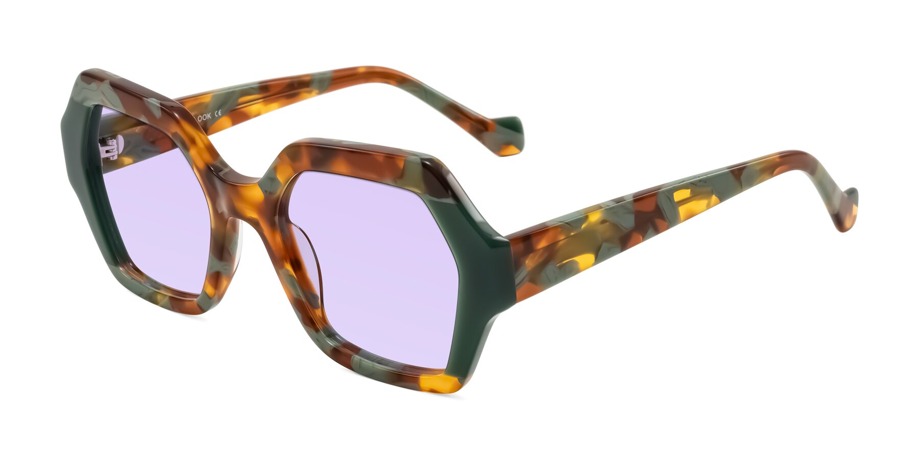 Angle of Burka in Tortoise/Green with Light Purple Tinted Lenses