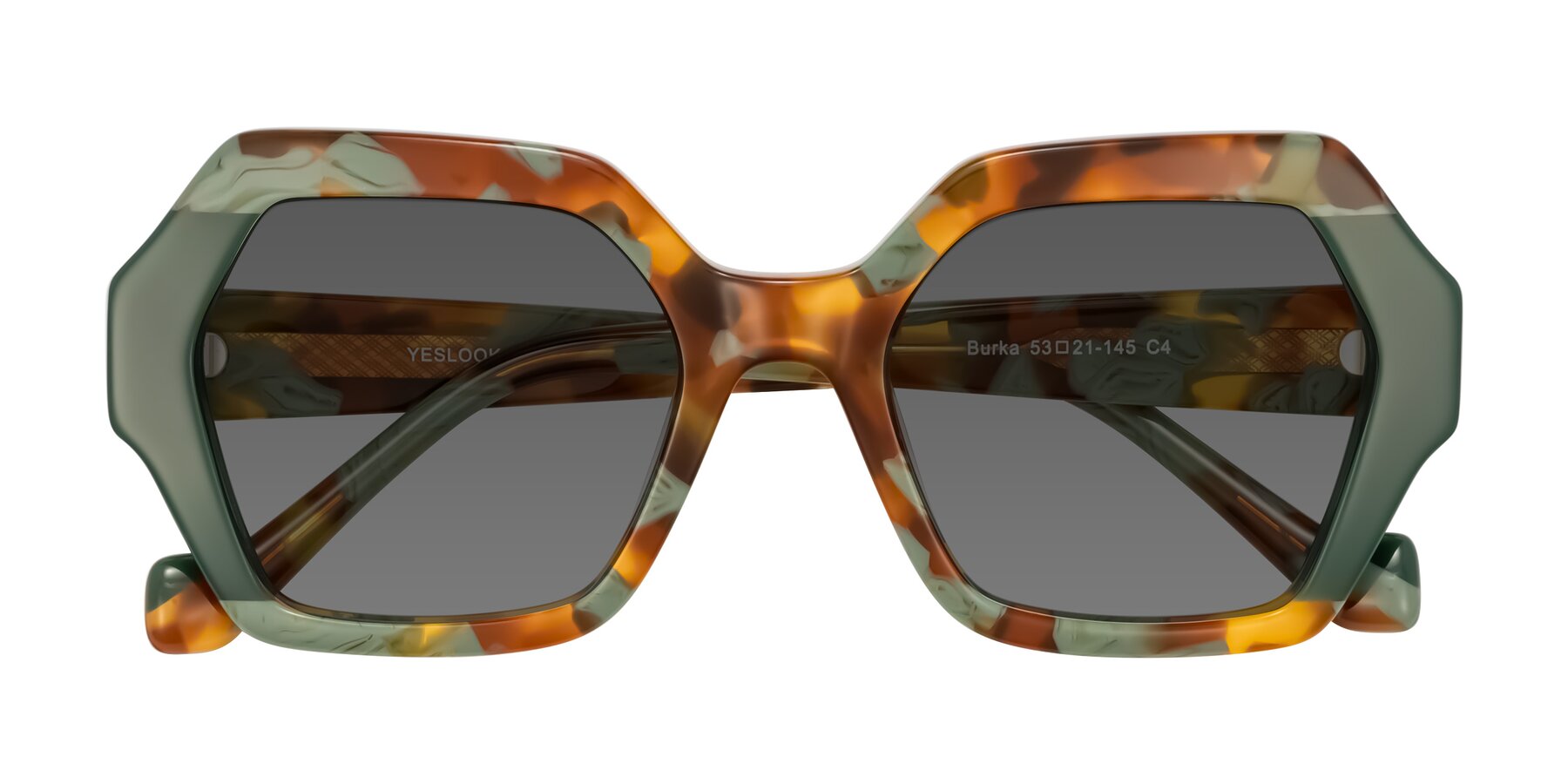 Folded Front of Burka in Tortoise/Green with Medium Gray Tinted Lenses