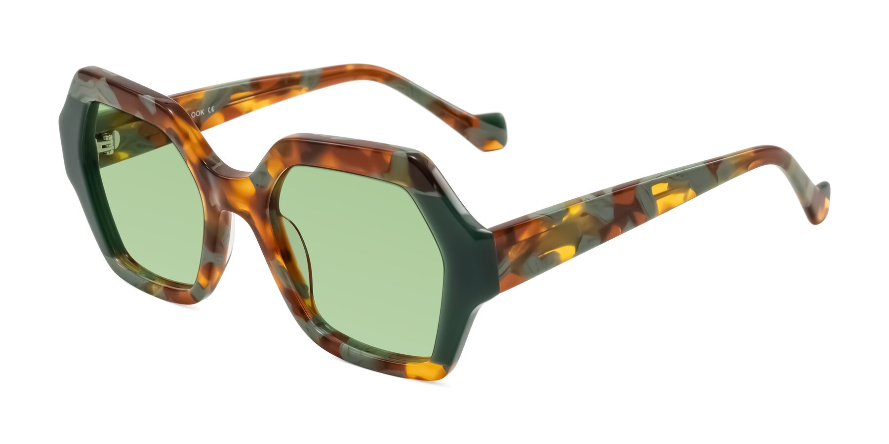 Angle of Burka in Tortoise/Green with Medium Green Tinted Lenses