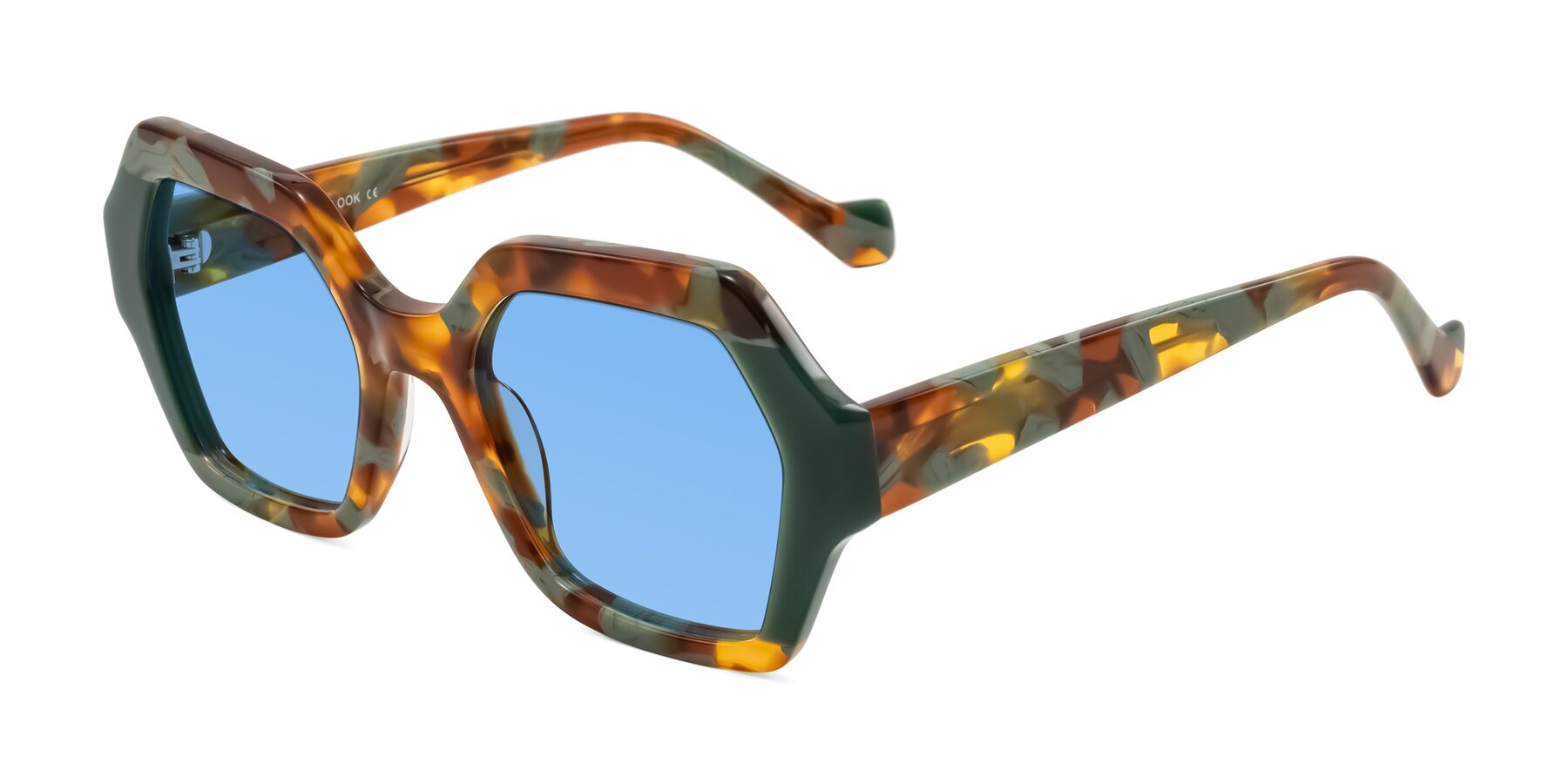 Angle of Burka in Tortoise/Green with Medium Blue Tinted Lenses