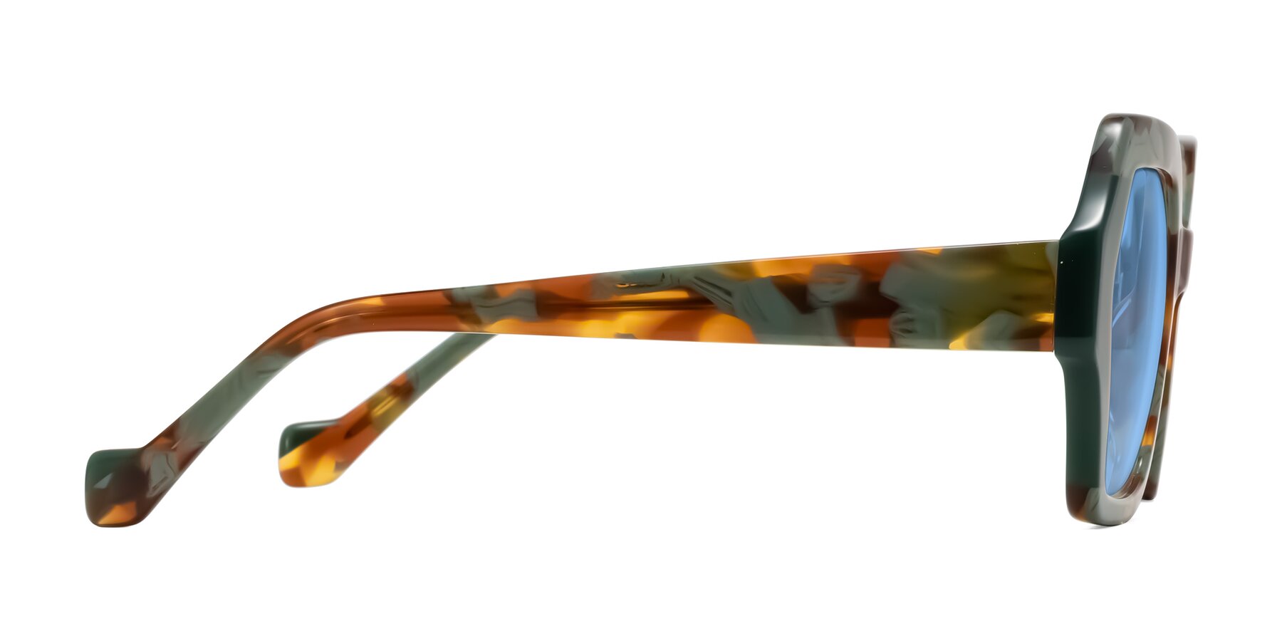 Side of Burka in Tortoise/Green with Medium Blue Tinted Lenses