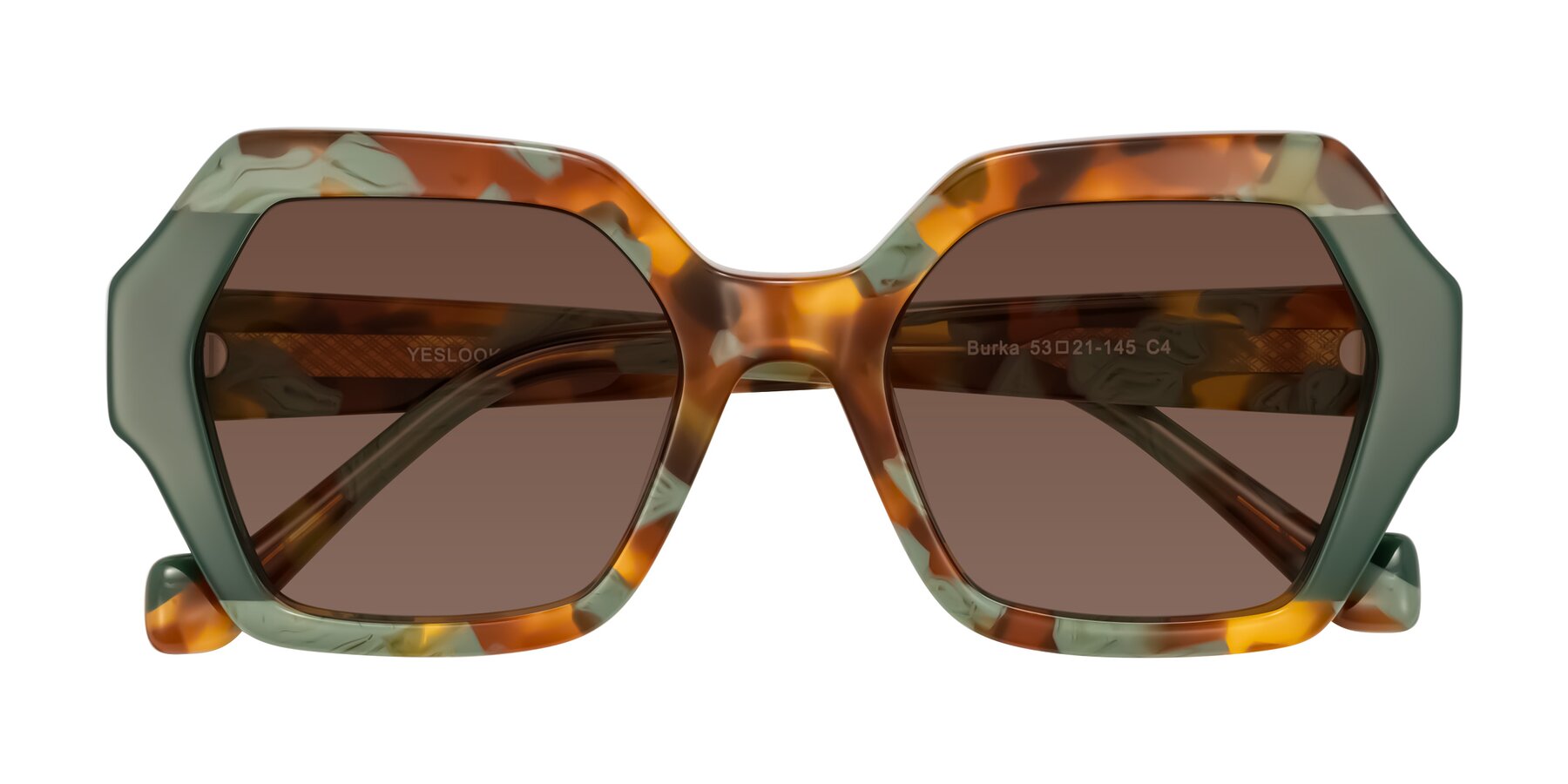 Folded Front of Burka in Tortoise/Green with Brown Tinted Lenses