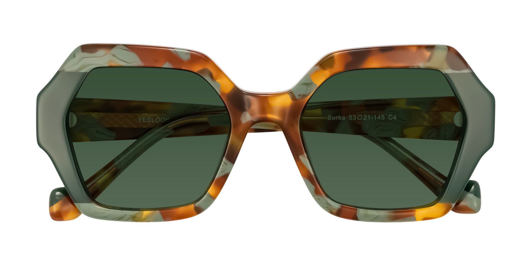 Folded Front of Burka in Tortoise/Green with Green Tinted Lenses