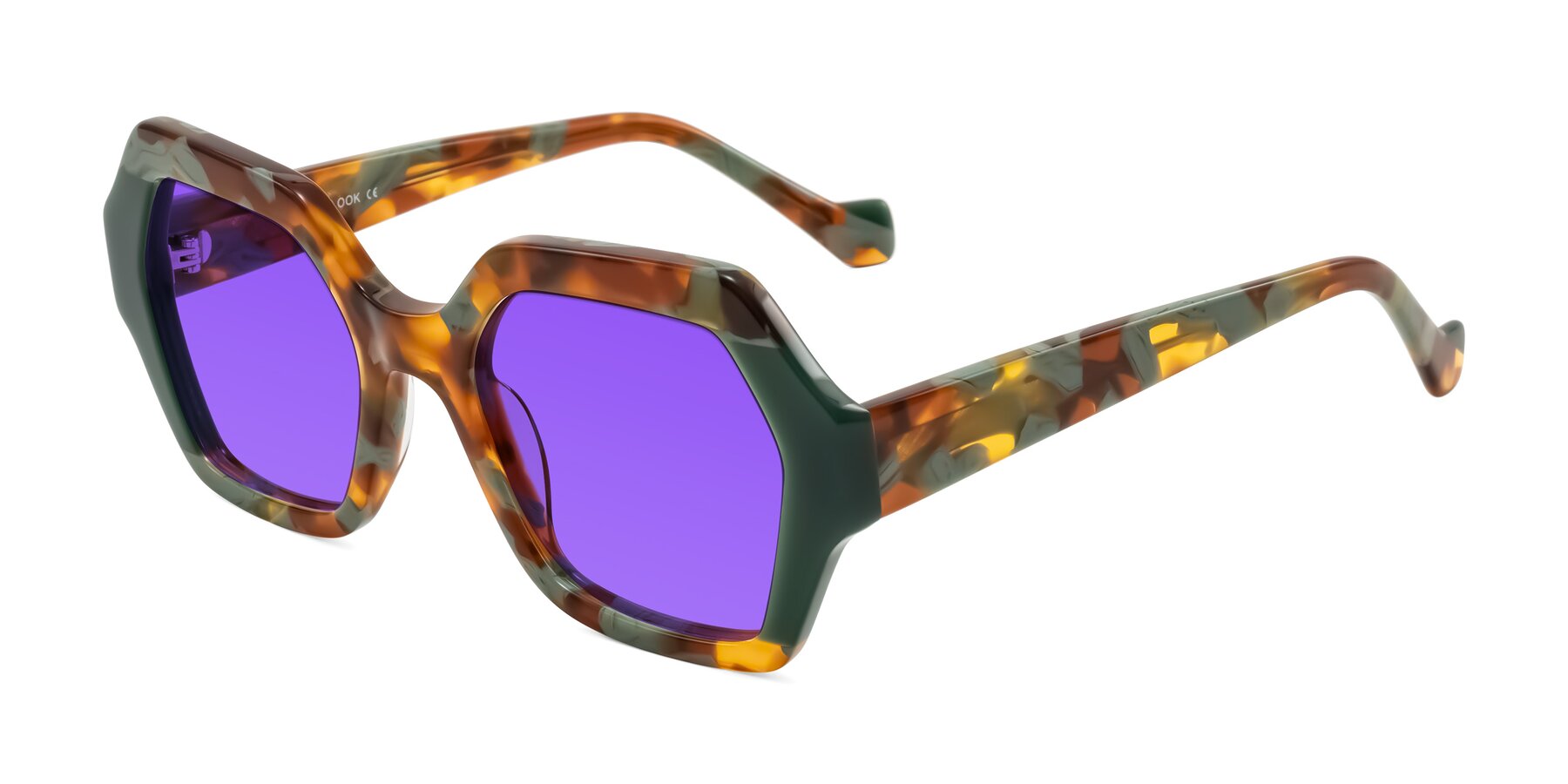 Angle of Burka in Tortoise/Green with Purple Tinted Lenses