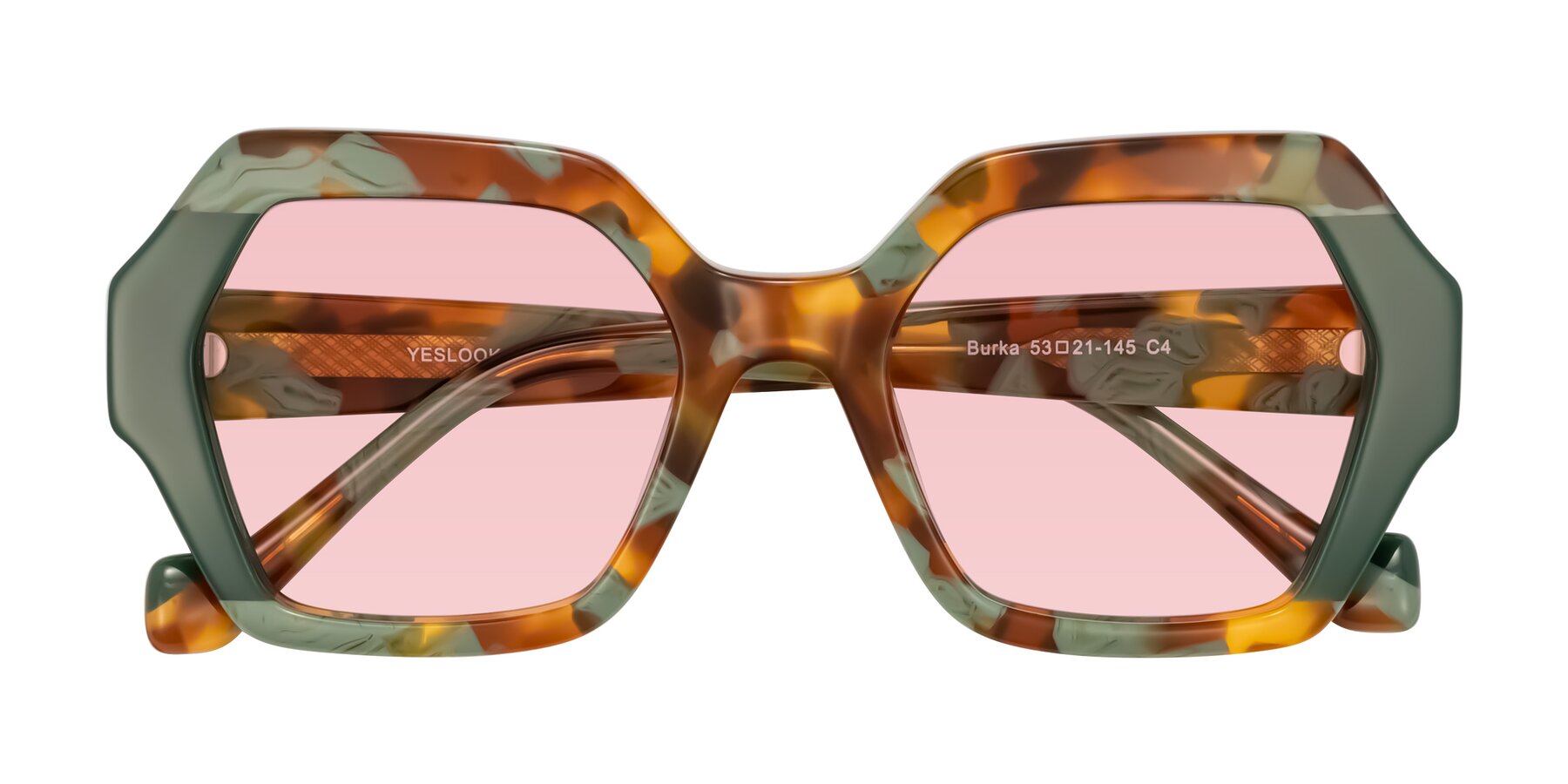 Folded Front of Burka in Tortoise/Green with Light Garnet Tinted Lenses