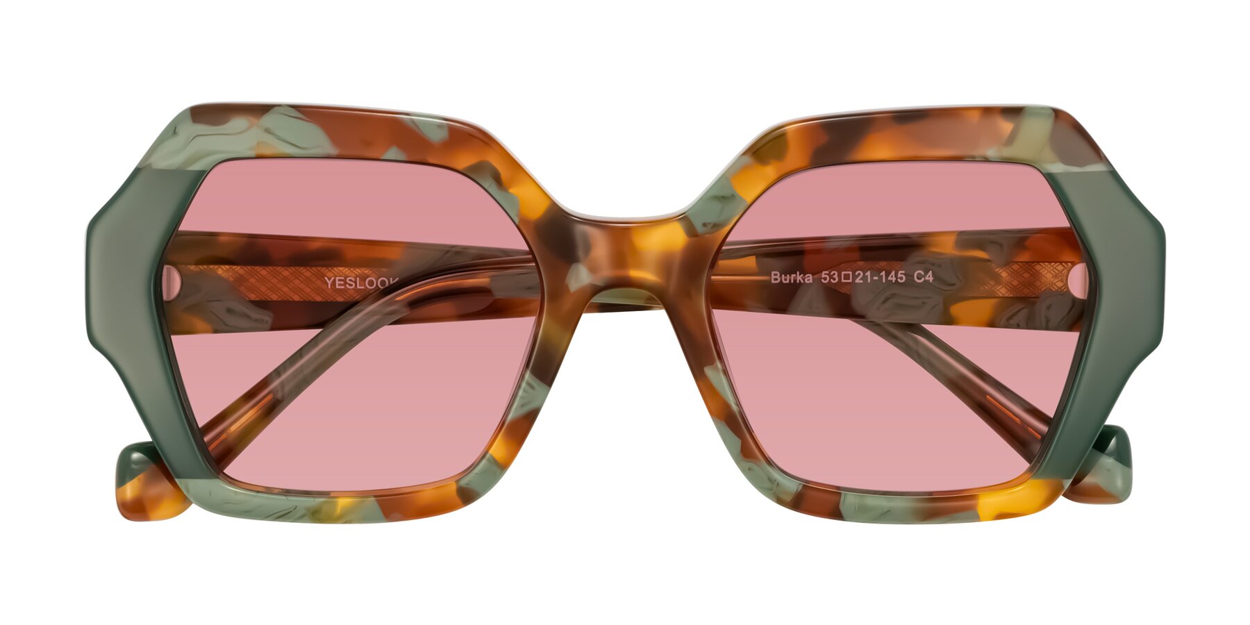 Folded Front of Burka in Tortoise/Green with Medium Garnet Tinted Lenses