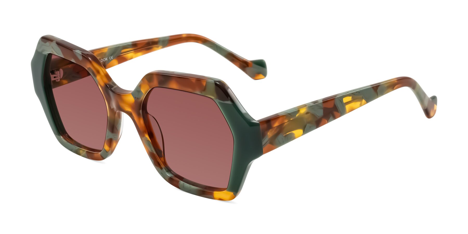 Angle of Burka in Tortoise/Green with Garnet Tinted Lenses