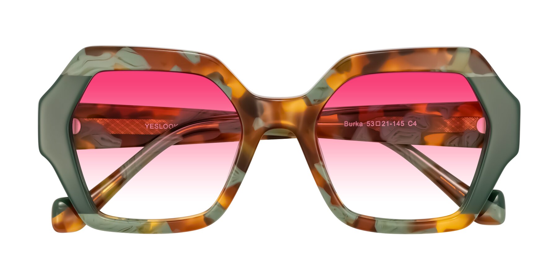 Folded Front of Burka in Tortoise/Green with Pink Gradient Lenses