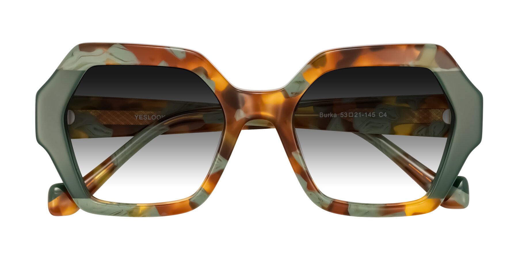 Folded Front of Burka in Tortoise/Green with Gray Gradient Lenses