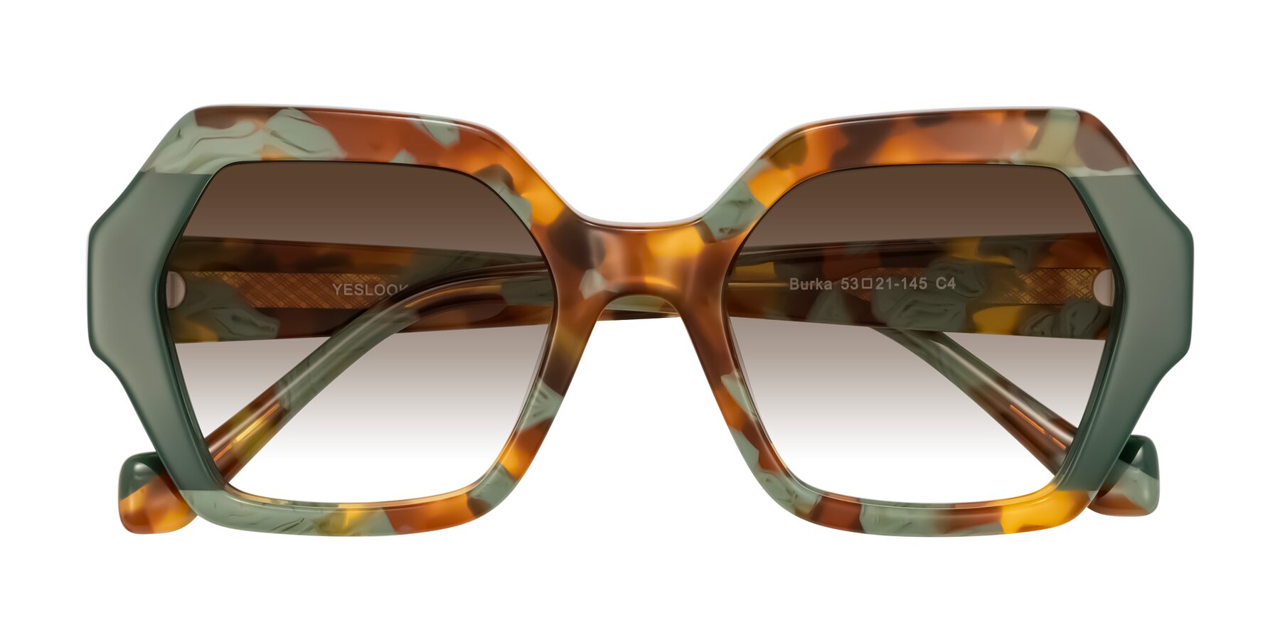 Folded Front of Burka in Tortoise/Green with Brown Gradient Lenses