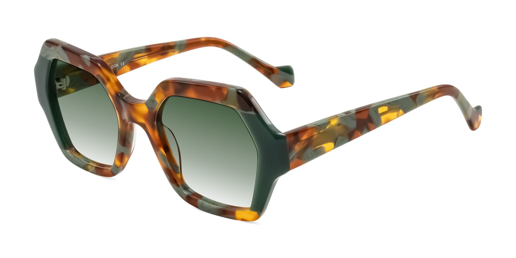 Angle of Burka in Tortoise/Green with Green Gradient Lenses