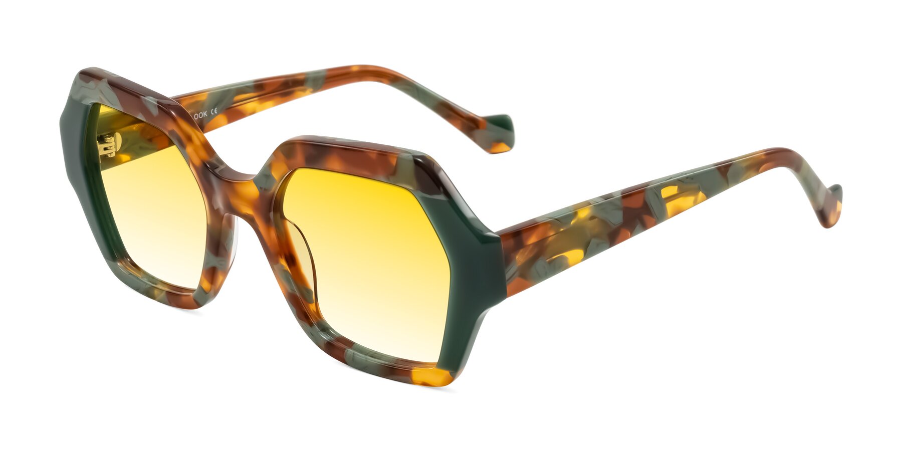Angle of Burka in Tortoise/Green with Yellow Gradient Lenses