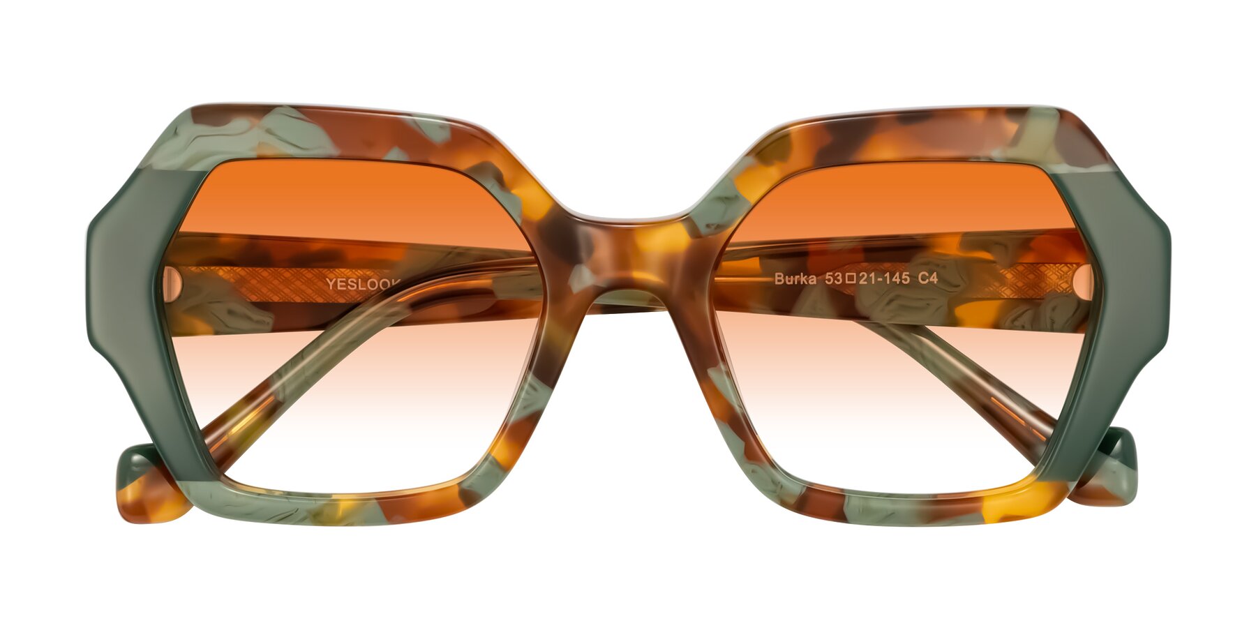 Folded Front of Burka in Tortoise/Green with Orange Gradient Lenses