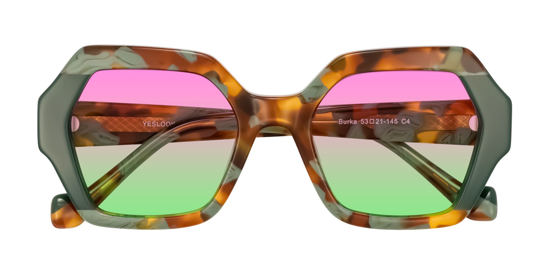 Folded Front of Burka in Tortoise/Green with Pink / Green Gradient Lenses