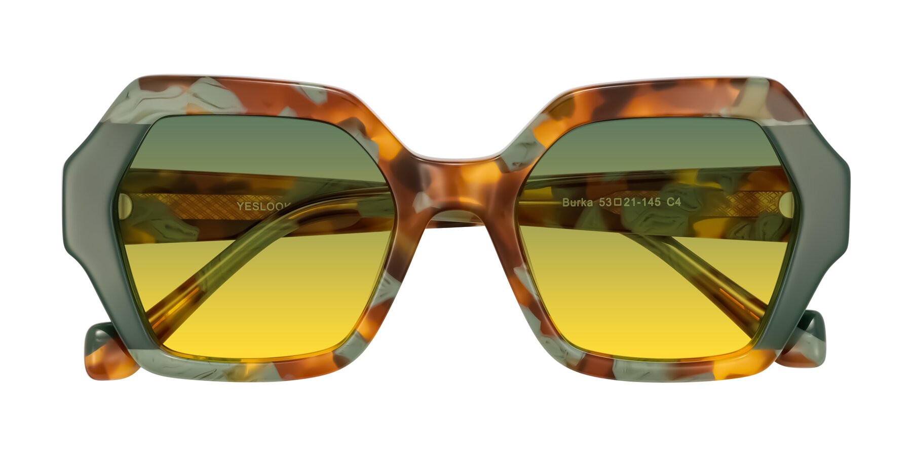 Folded Front of Burka in Tortoise/Green with Green / Yellow Gradient Lenses