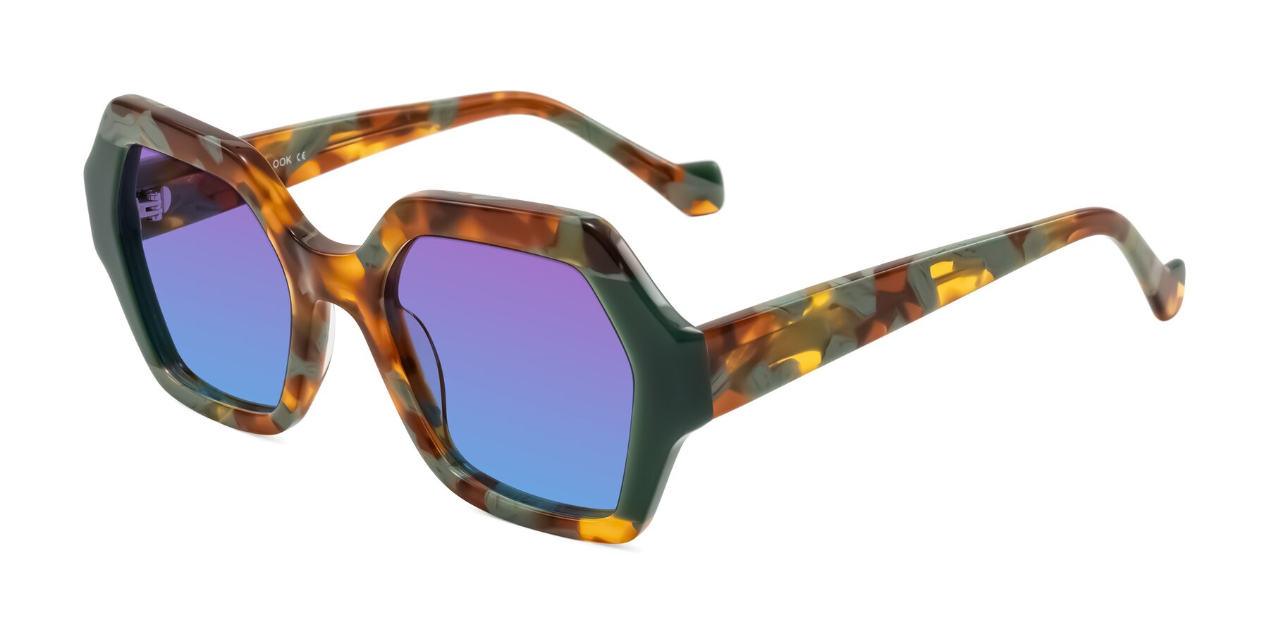 Angle of Burka in Tortoise/Green with Purple / Blue Gradient Lenses