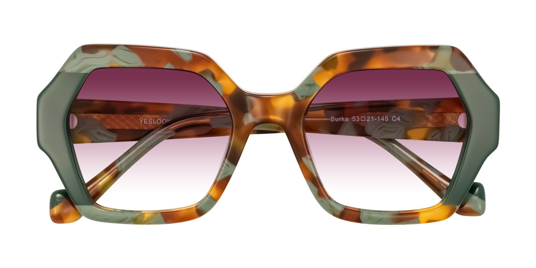 Folded Front of Burka in Tortoise/Green with Wine Gradient Lenses