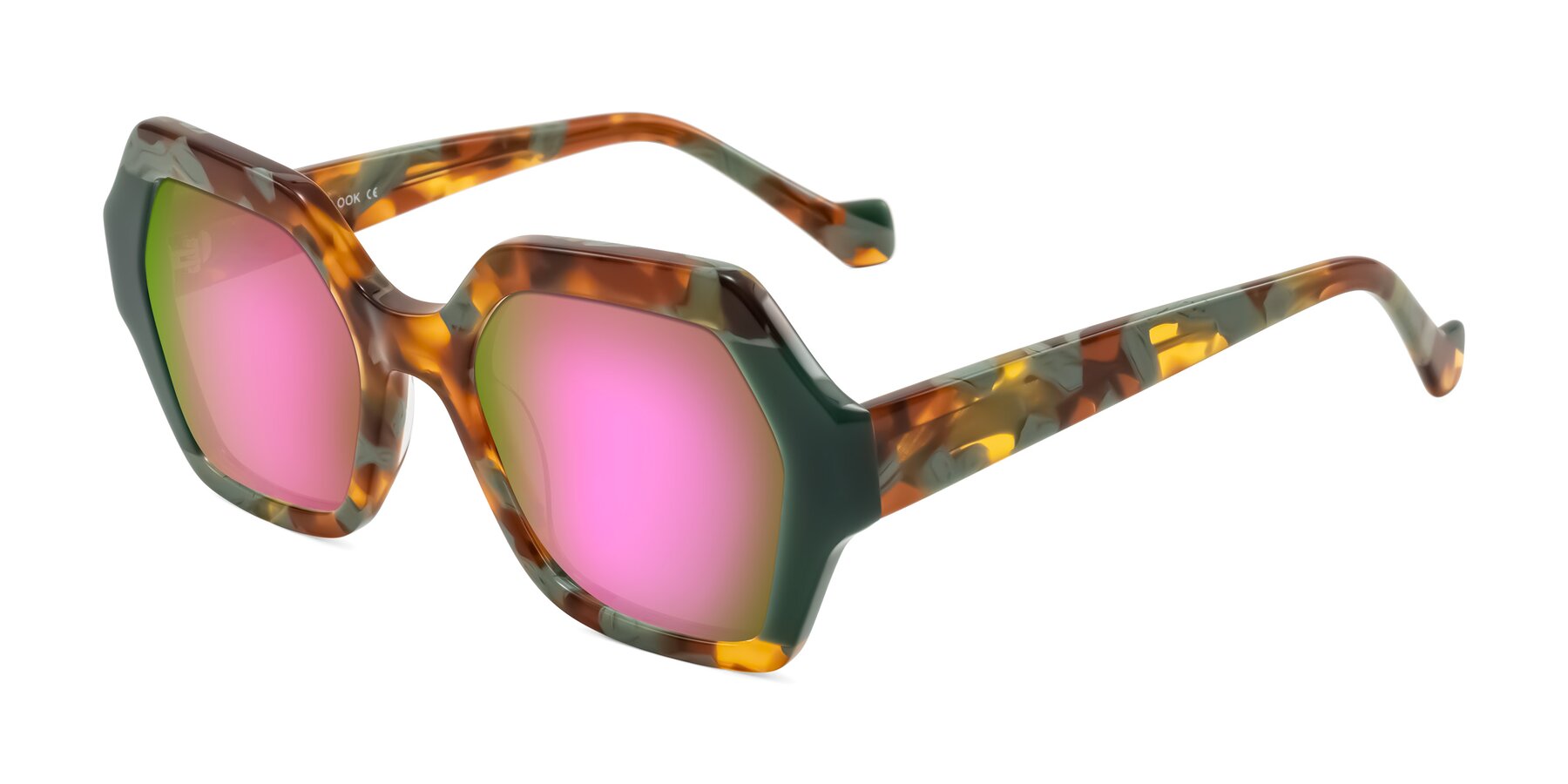 Angle of Burka in Tortoise/Green with Pink Mirrored Lenses
