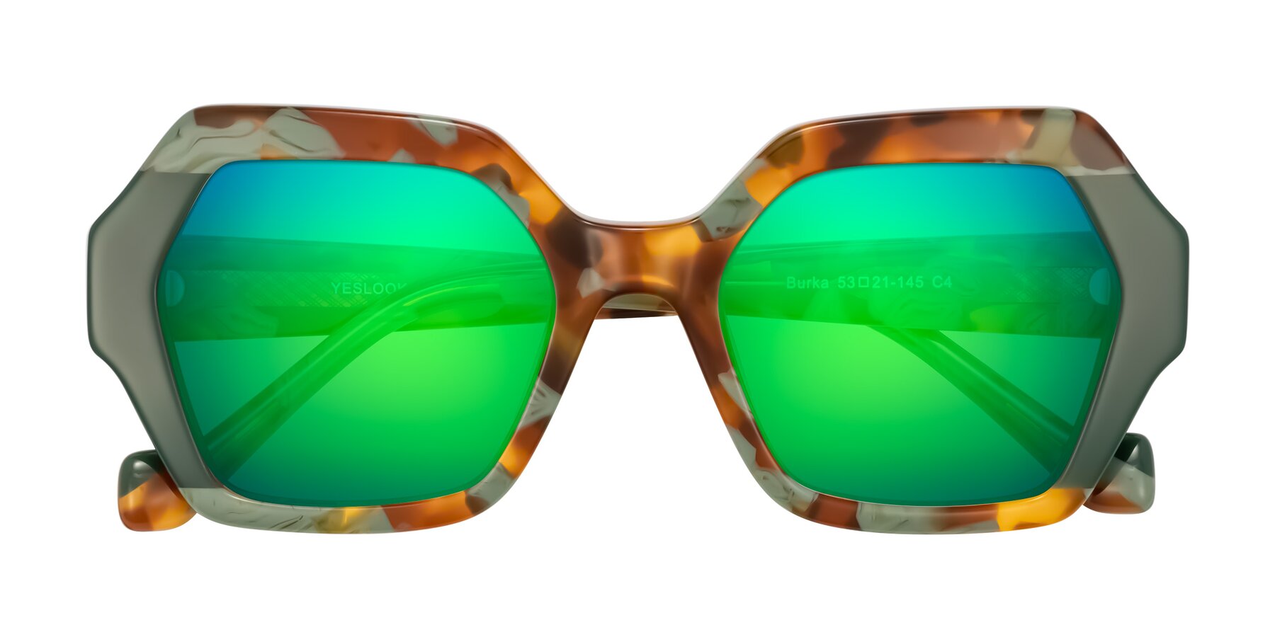 Folded Front of Burka in Tortoise/Green with Green Mirrored Lenses