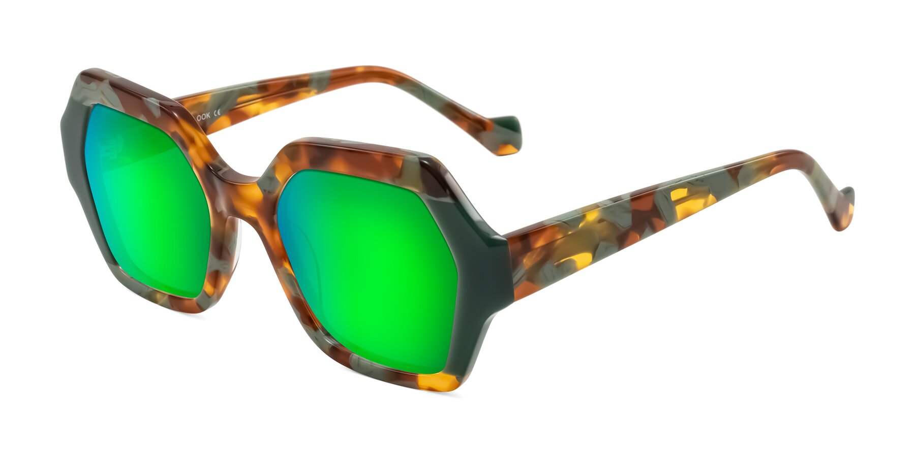 Angle of Burka in Tortoise/Green with Green Mirrored Lenses