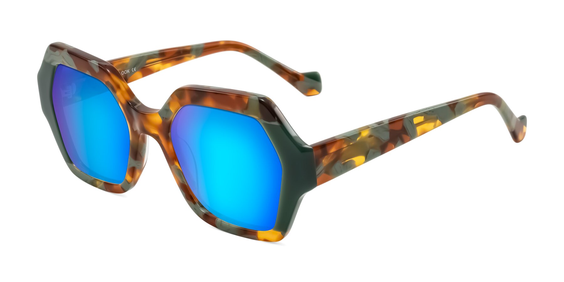 Angle of Burka in Tortoise/Green with Blue Mirrored Lenses