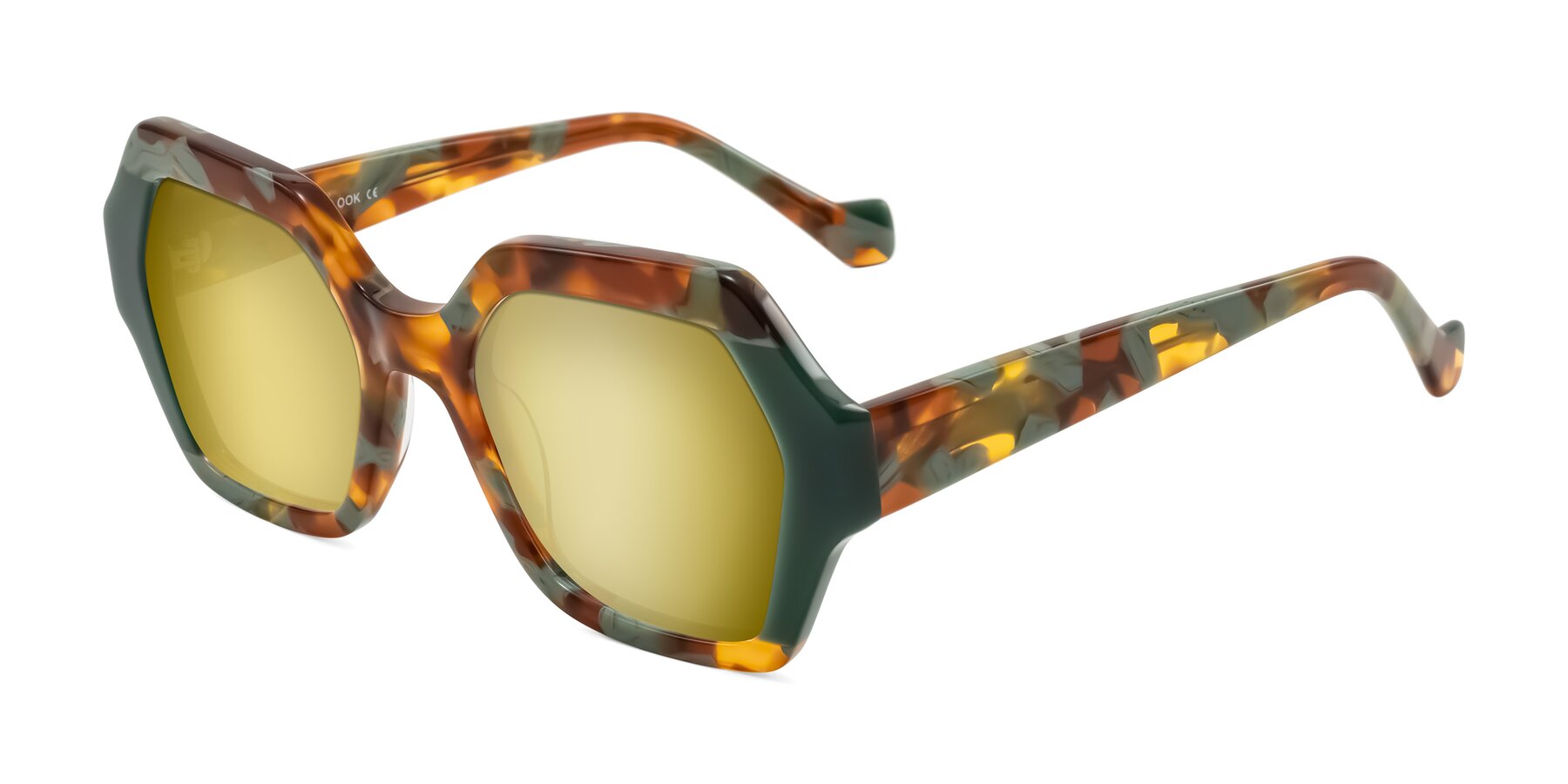 Angle of Burka in Tortoise/Green with Gold Mirrored Lenses