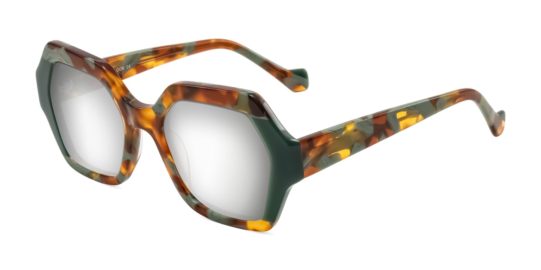 Angle of Burka in Tortoise/Green with Silver Mirrored Lenses